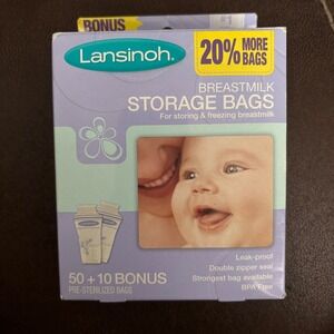 Lansinoh Breastmilk Storage Bags 50+10 Bonus Pre-Sterilized Leak Proof‎